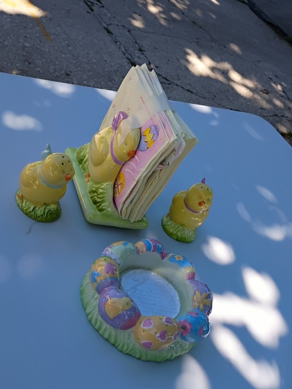 Easter Chick Ceramic Napkin Holder and Accessory Set - Yellow